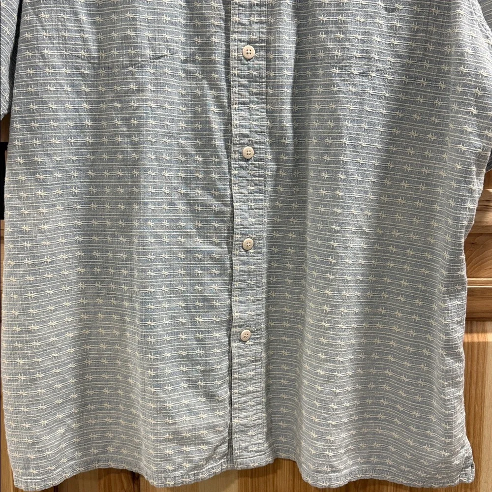 Lt Blue White Vintage Harley Davidson Short Sleeve Button Barbed Wire Shirt SzXL